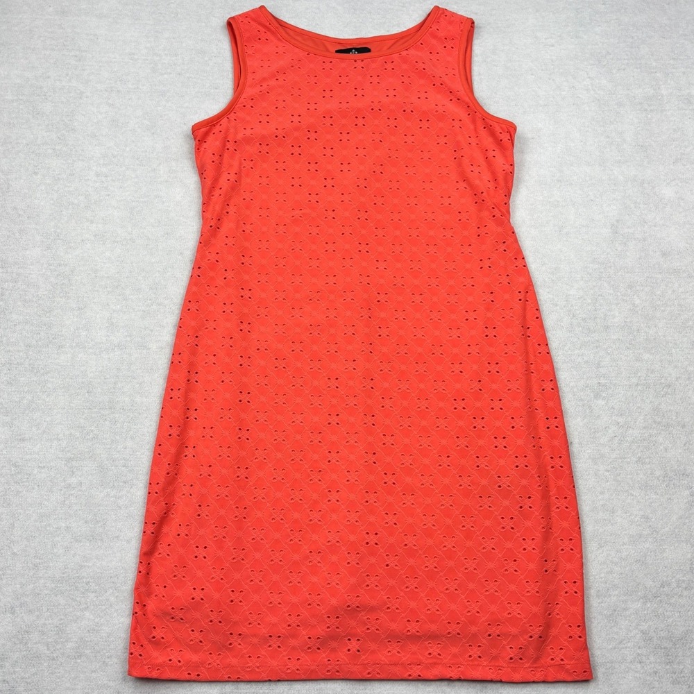 Ronni Nicole Dress Womens Large Coral Orange Eyelet Lace Stretch Sleeveless L